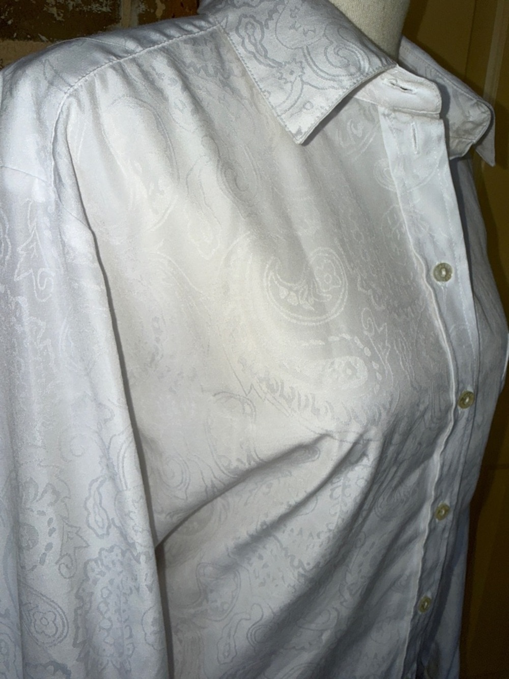 Allison Daley White Paisley Jacquard Button-Front Shirt Plus Sz 16W - Picture 3 of 8
